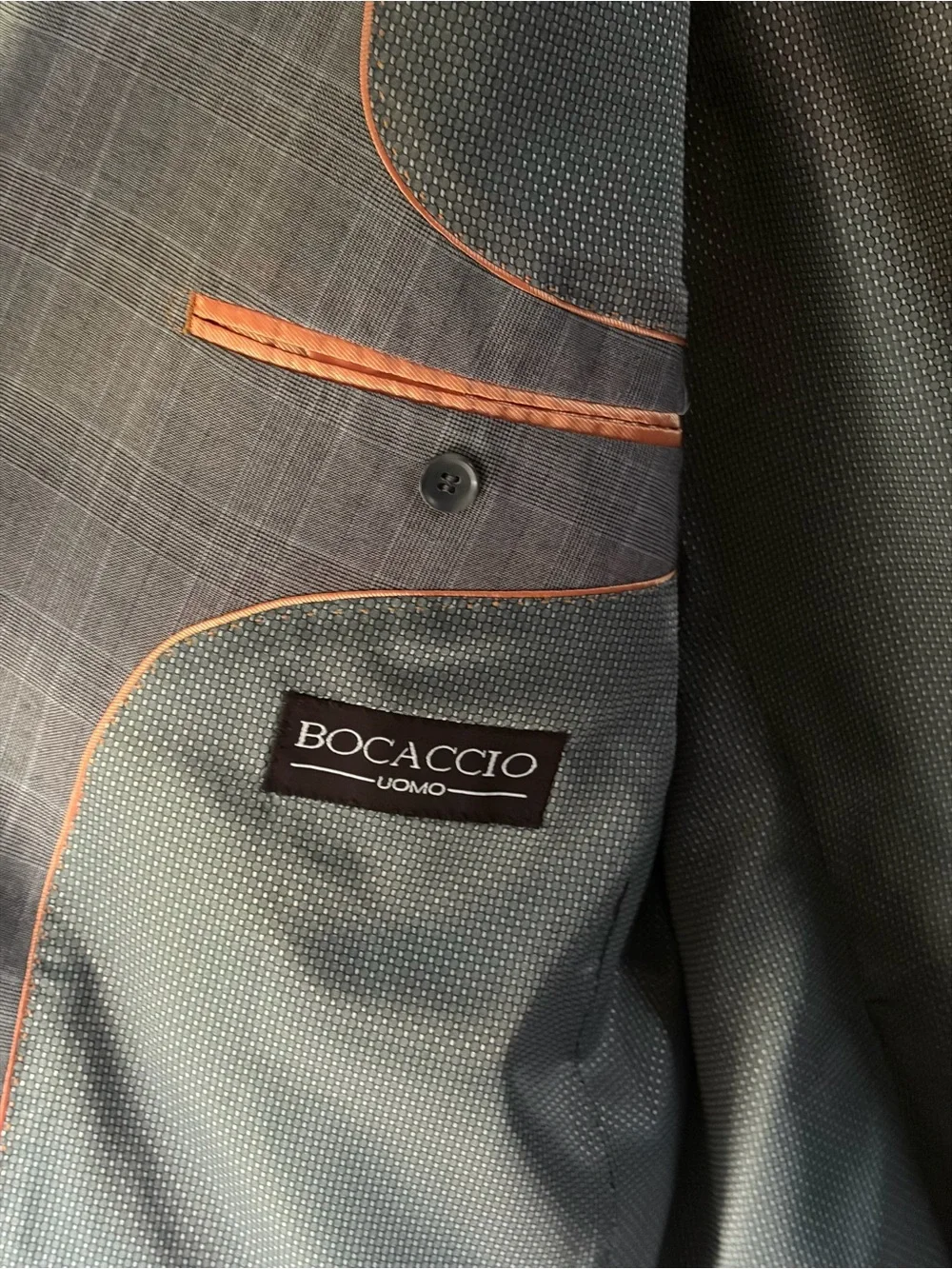 Boccaccio Uomo Gray light blue navy gray Windowpane Sport Coat blazer Sz 48 EUC